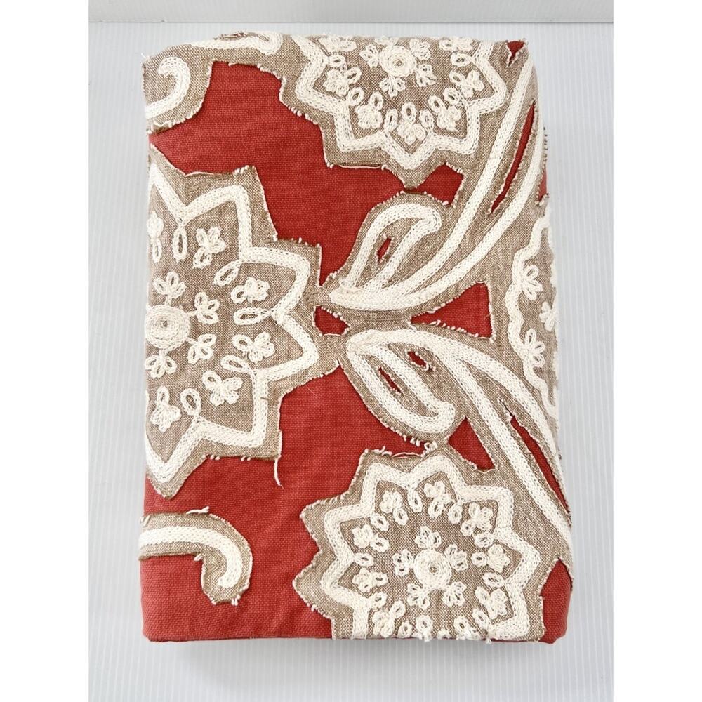 Pottery Barn Floral 24x24 Rust Orange Cream Embroidered Pillow Sham Throw Accent